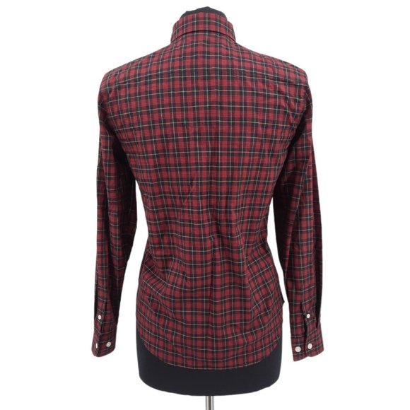 VTG 90s Lauren Ralph Lauren Red Plaid Ruffled Button Up Long Sleeve Top S Petite - Picture 8 of 9
